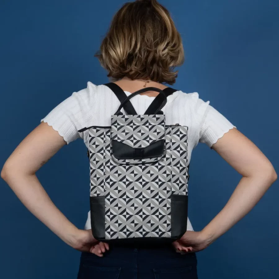 Grand sac à dos Graphique vegan noir et blanc