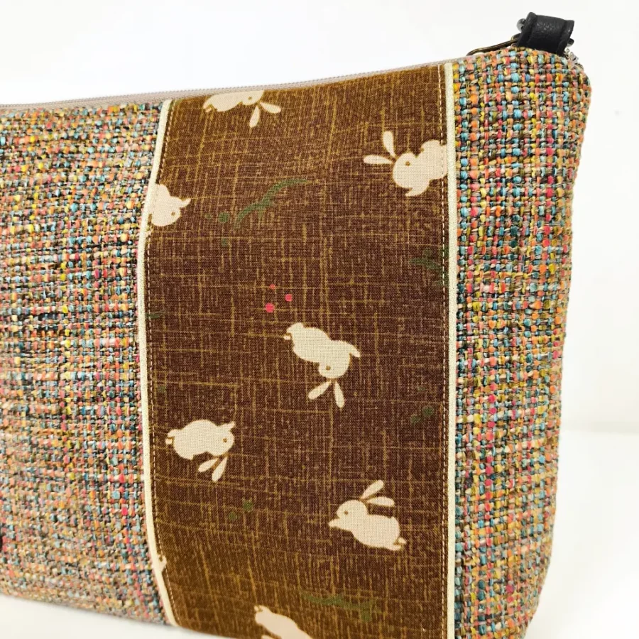 Moyenne pochette en cuir vegan et tissu japonais Lapins – Image 3