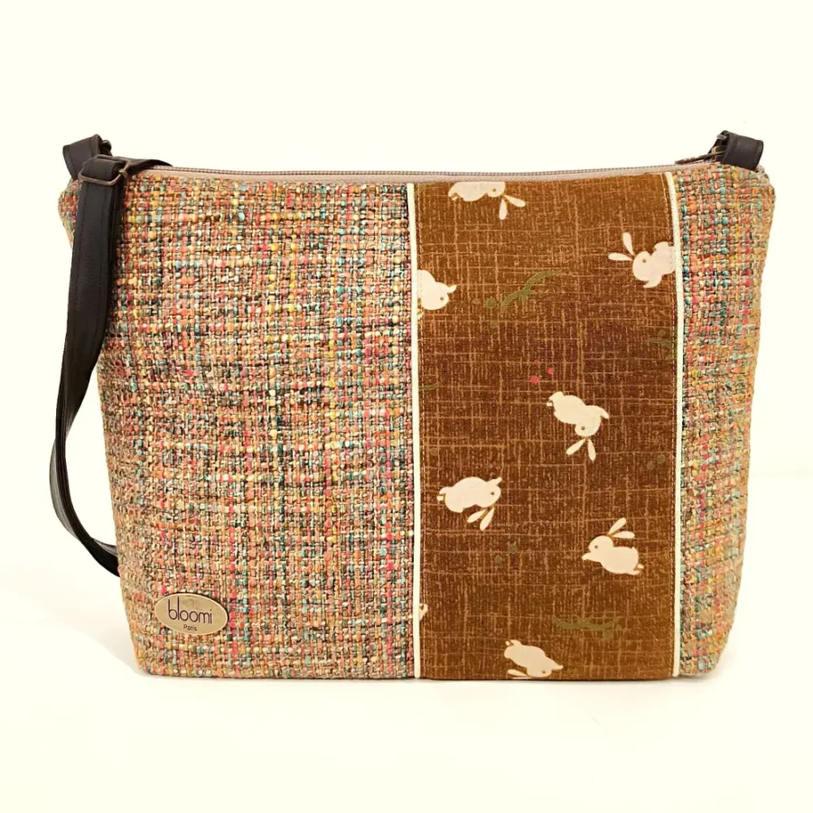 Moyenne pochette en cuir vegan et tissu japonais Lapins