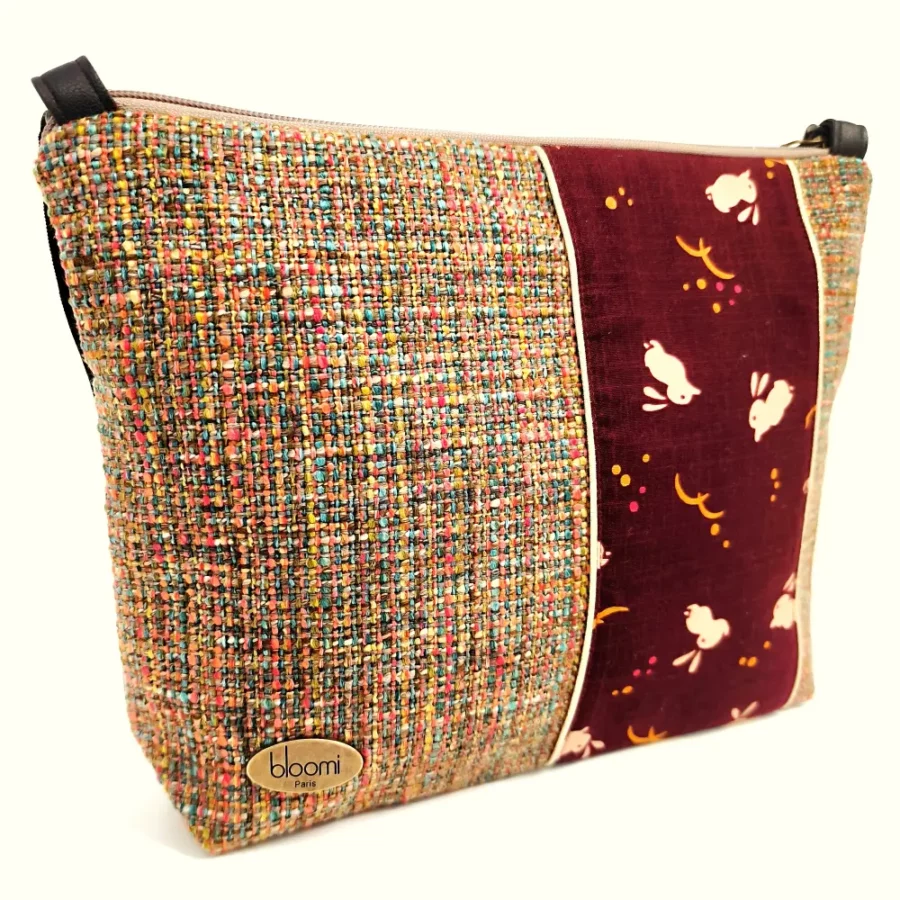 Moyenne pochette bandoulière vegan en tweed et bande Lapins rouge