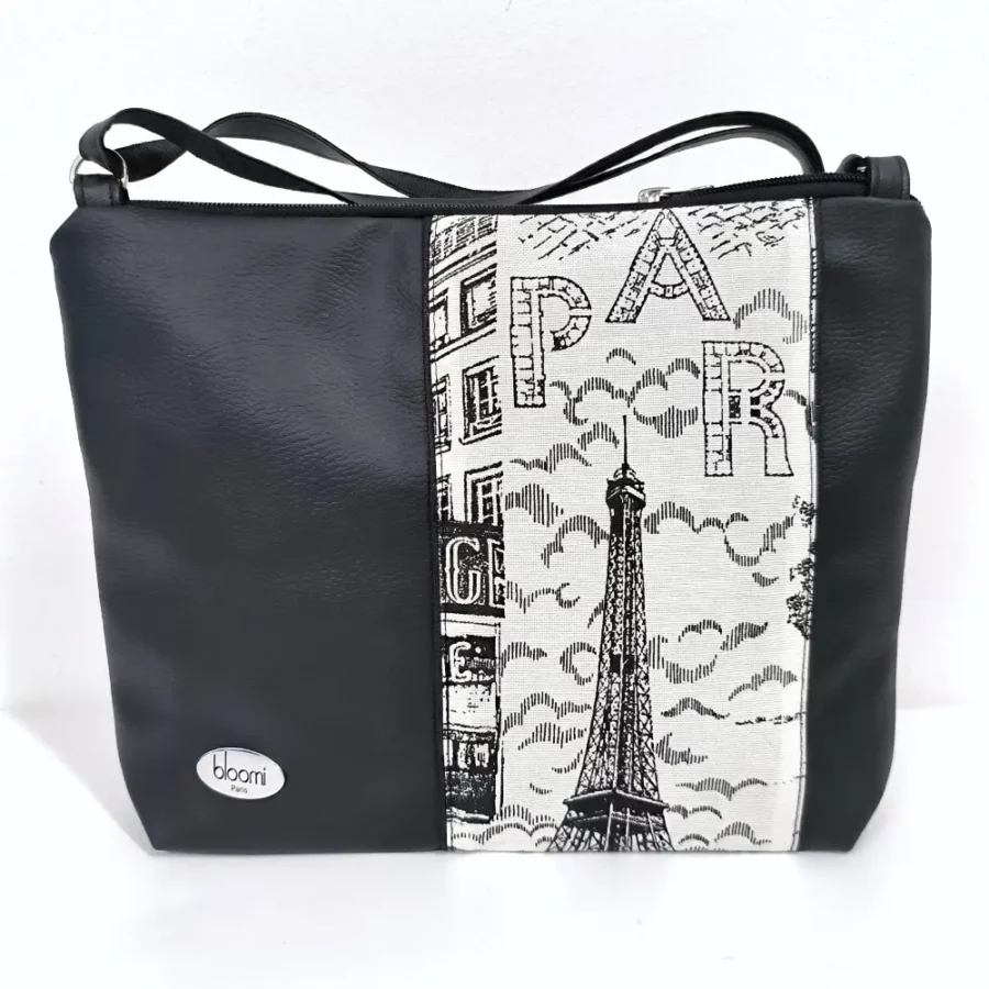 Moyenne pochette bandoulière noire à bande Paris in Love