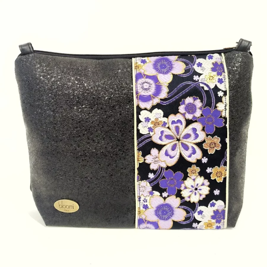 Moyenne pochette bandoulière vegan à bande Sakura violet
