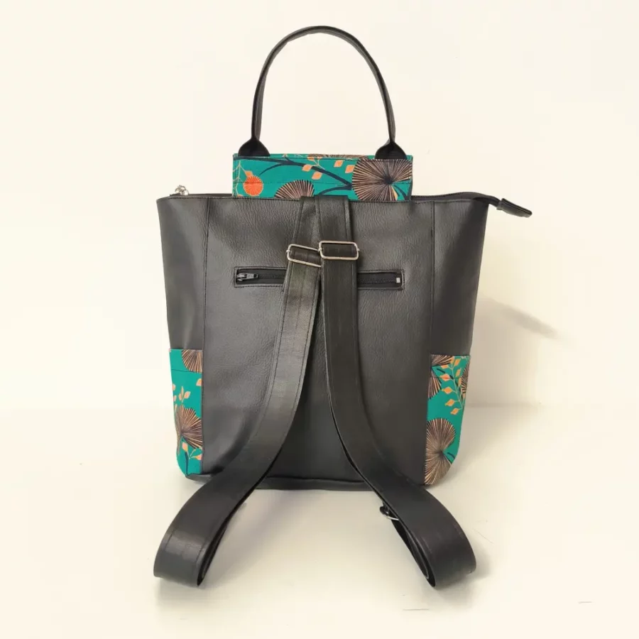 Petit sac à dos en cuir vegan et textile fleuri Pondichéry – Image 5