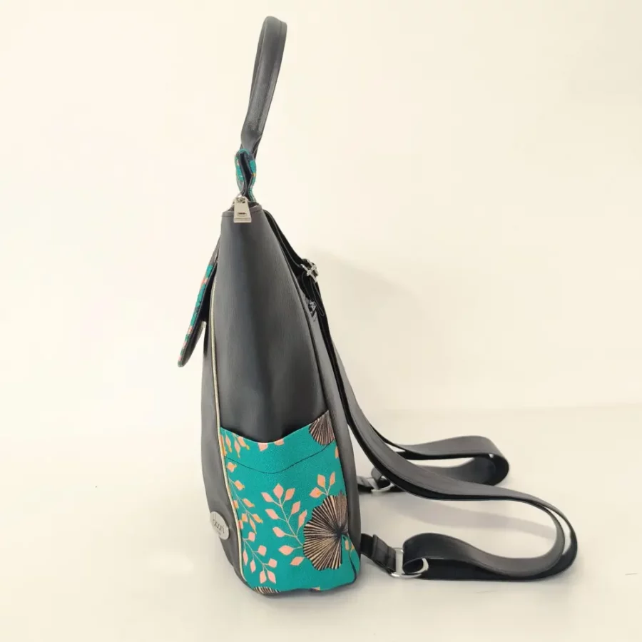 Petit sac à dos en cuir vegan et textile fleuri Pondichéry – Image 6