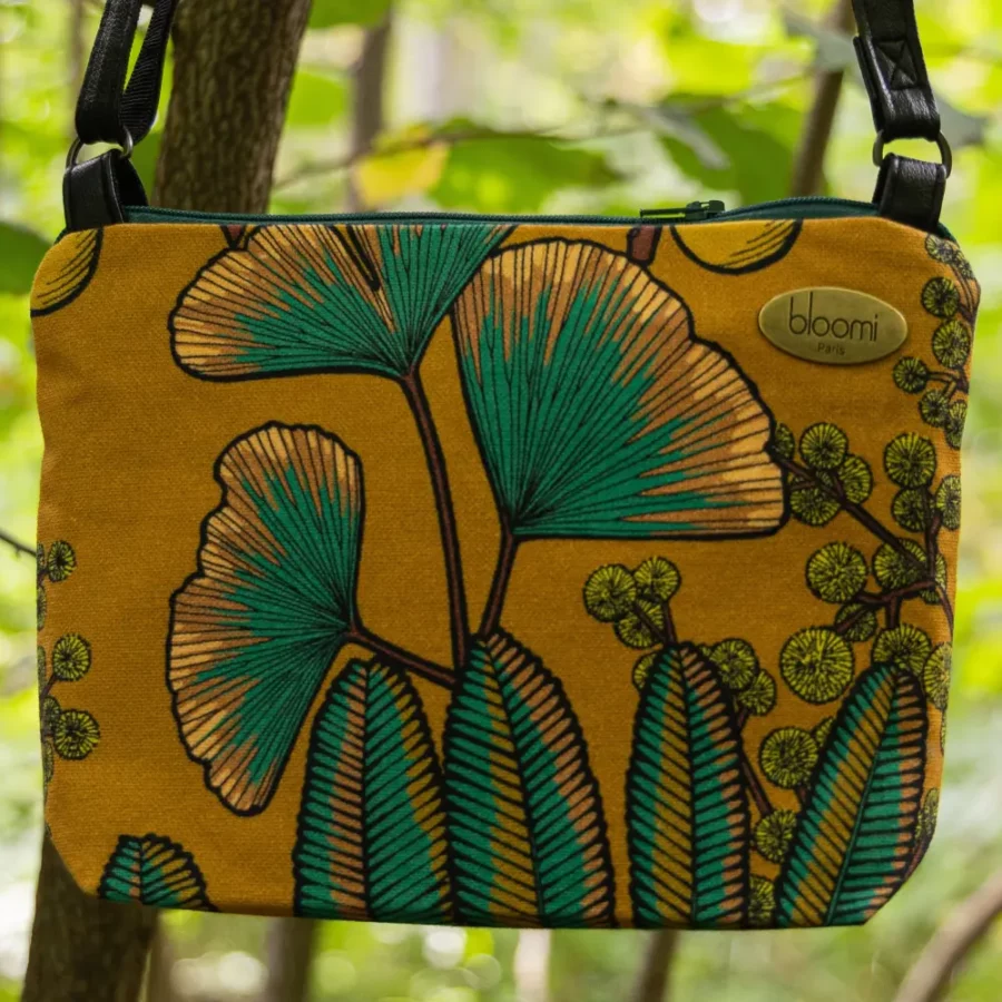 Petit sac textile fleuri et cuir vegan Ginko – Image 2