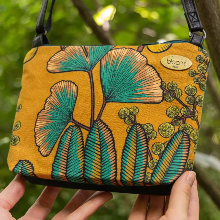 Petit sac textile fleuri et cuir vegan Ginko