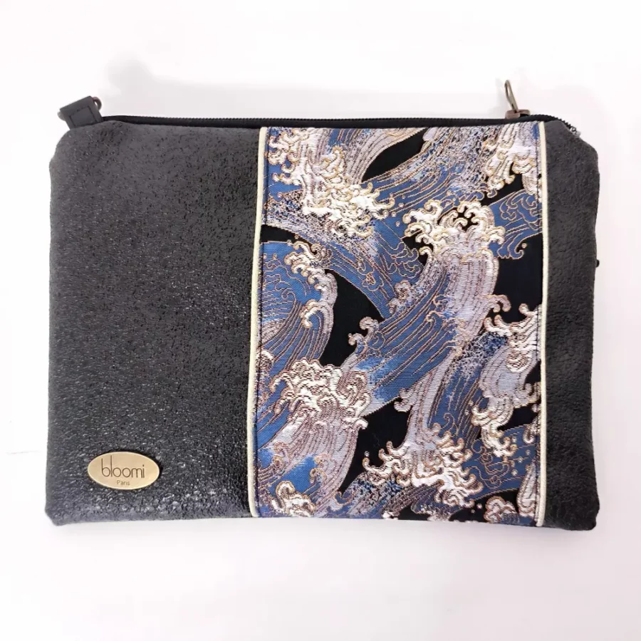 Pochette bandoulière vegan format ipad mini Vagues bleu