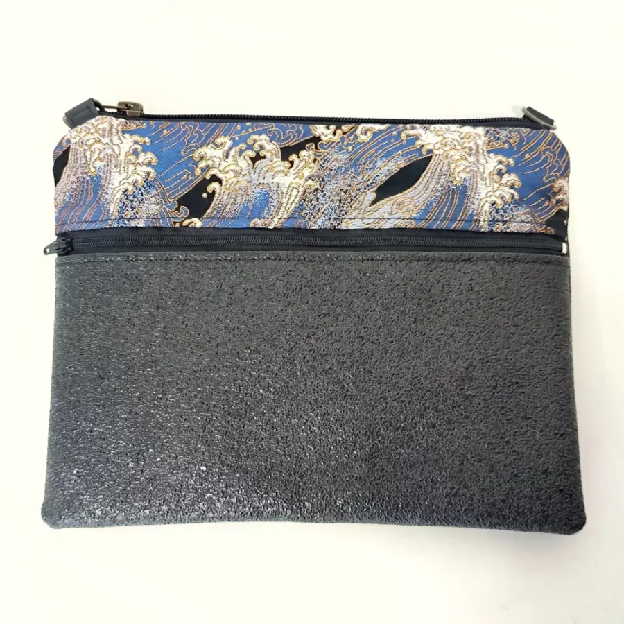 Pochette bandoulière vegan format ipad mini Vagues bleu – Image 2