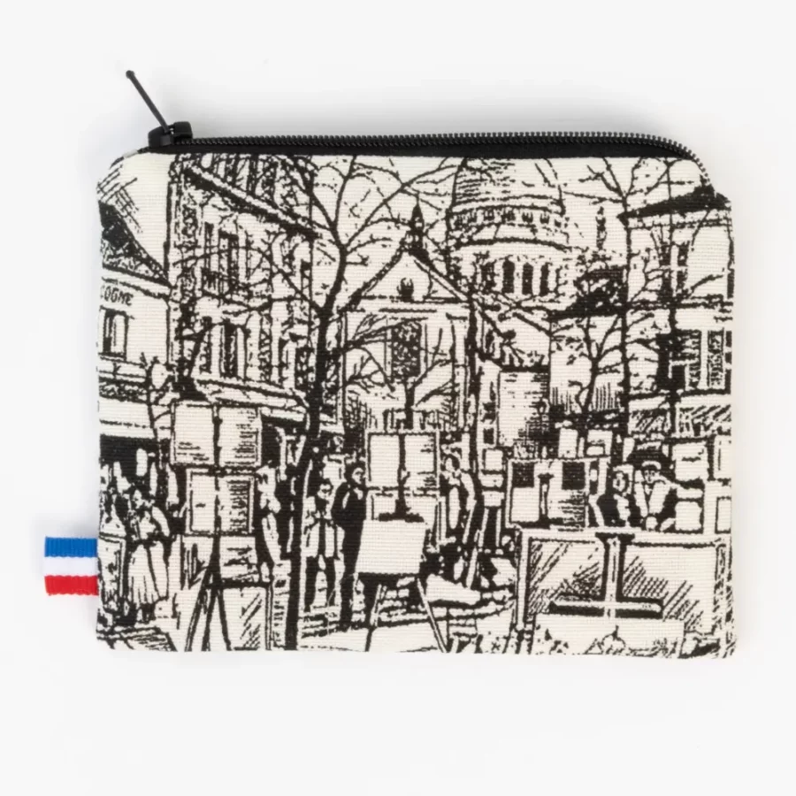 porte-monnaie-vegan-en-textile-noir-et-blanc-avec-motifs-place-des-tertres-paris-Montmatre