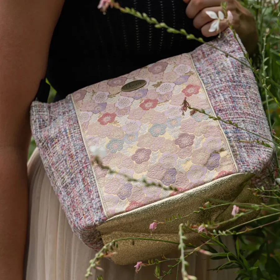 Sac moyen gamme prestige Kimono rose et tweed – Image 2