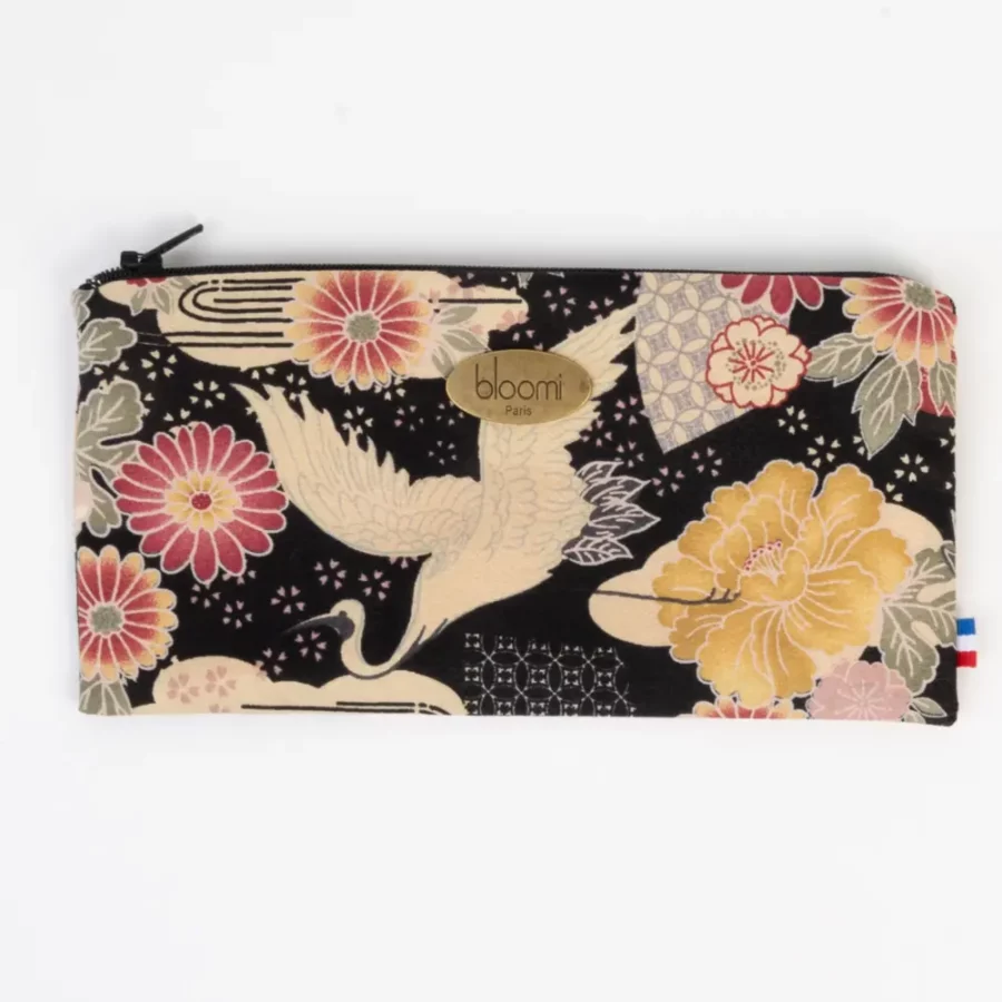 Trousse allongée en tissu de kimono japonais Hokkaido
