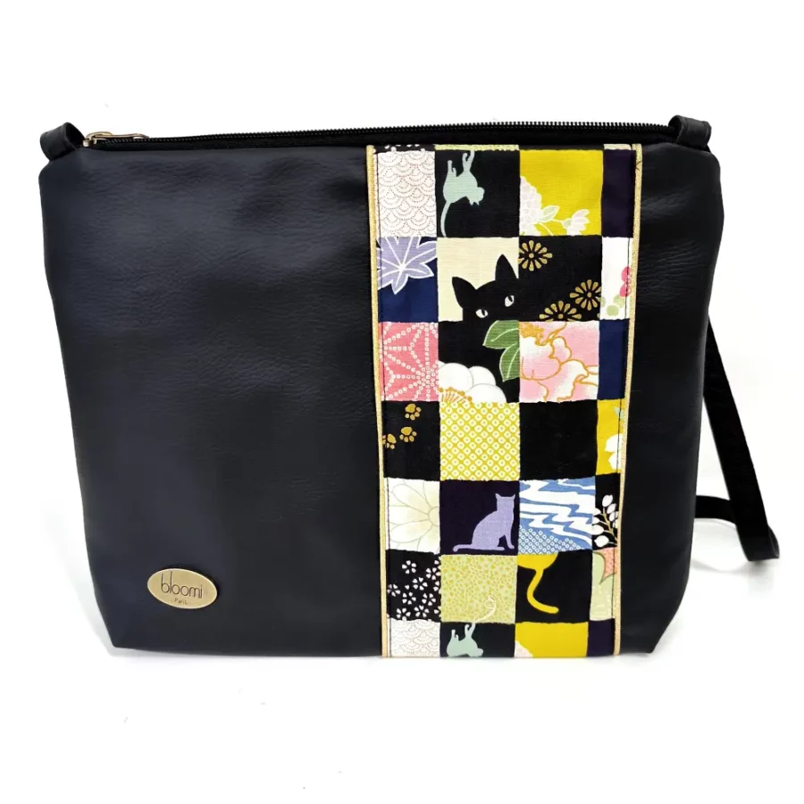 Moyenne pochette bandoulière à bande imprimée chat Neko vert anis