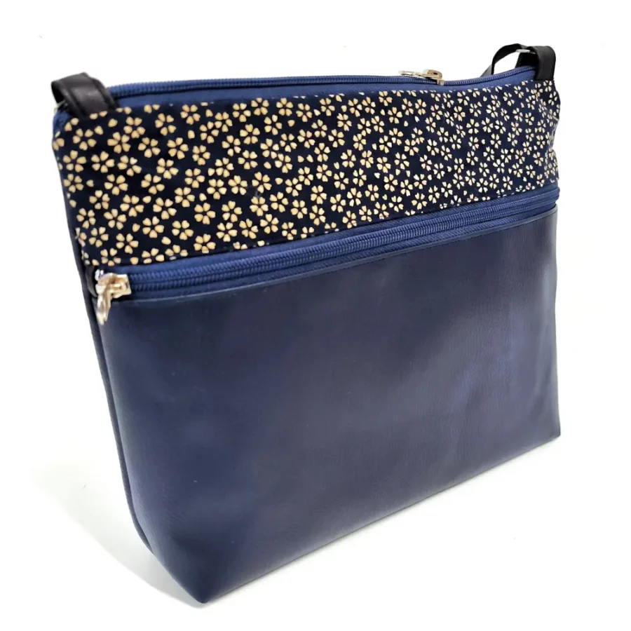 Moyenne pochette bandoulière marine à bande imprimée Sakura bleue – Image 2