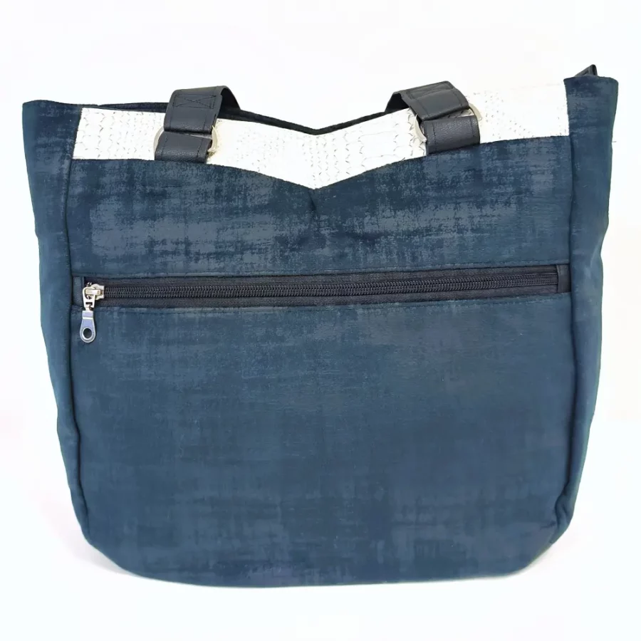 Grand sac vegan Audrey en velours noir et simili cuir blanc – Image 2