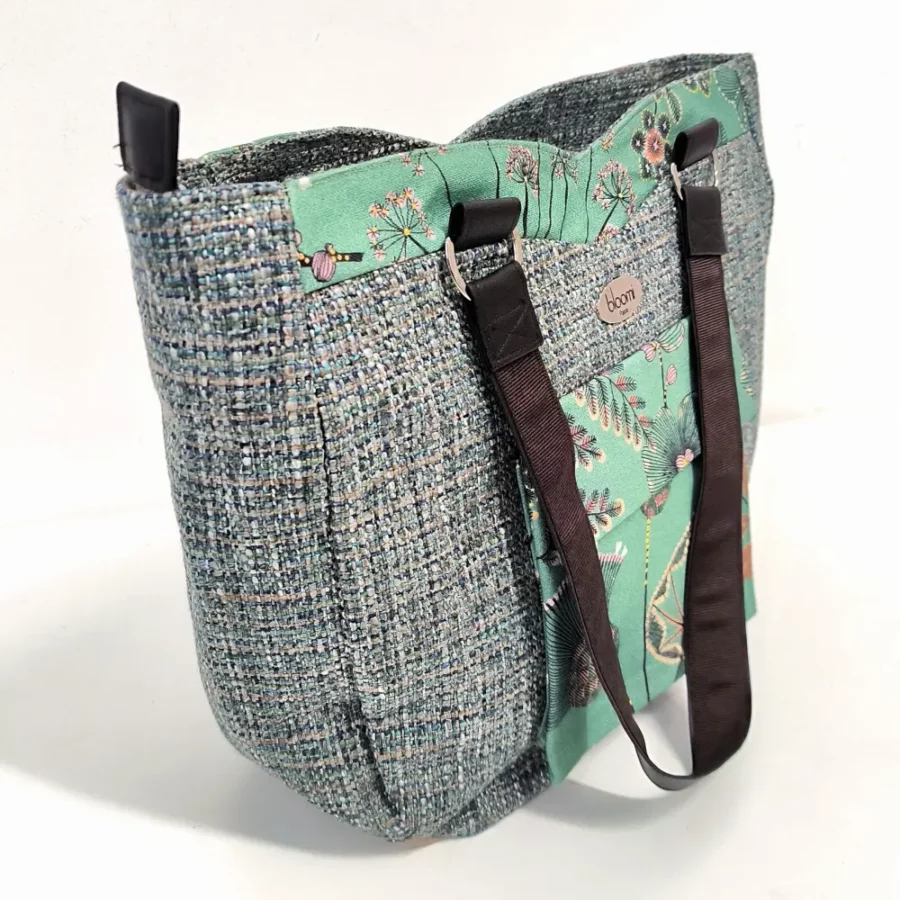 Grand sac Audrey vegan en tweed vert et motif végétal – Image 2