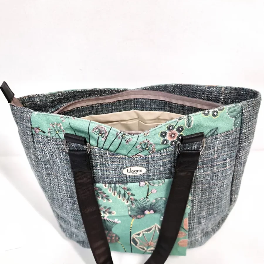 Grand sac Audrey vegan en tweed vert et motif végétal – Image 3