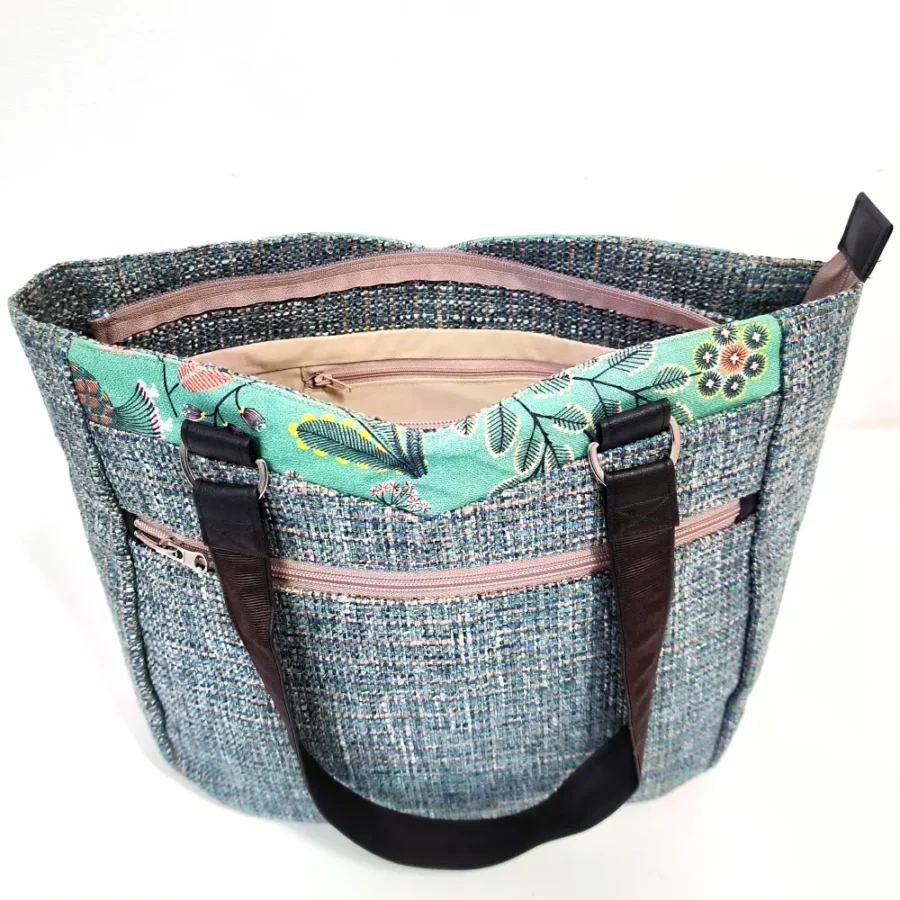 Grand sac Audrey vegan en tweed vert et motif végétal – Image 5