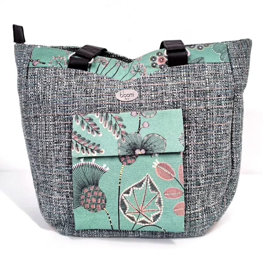 Grand sac Audrey vegan en tweed vert et motif végétal