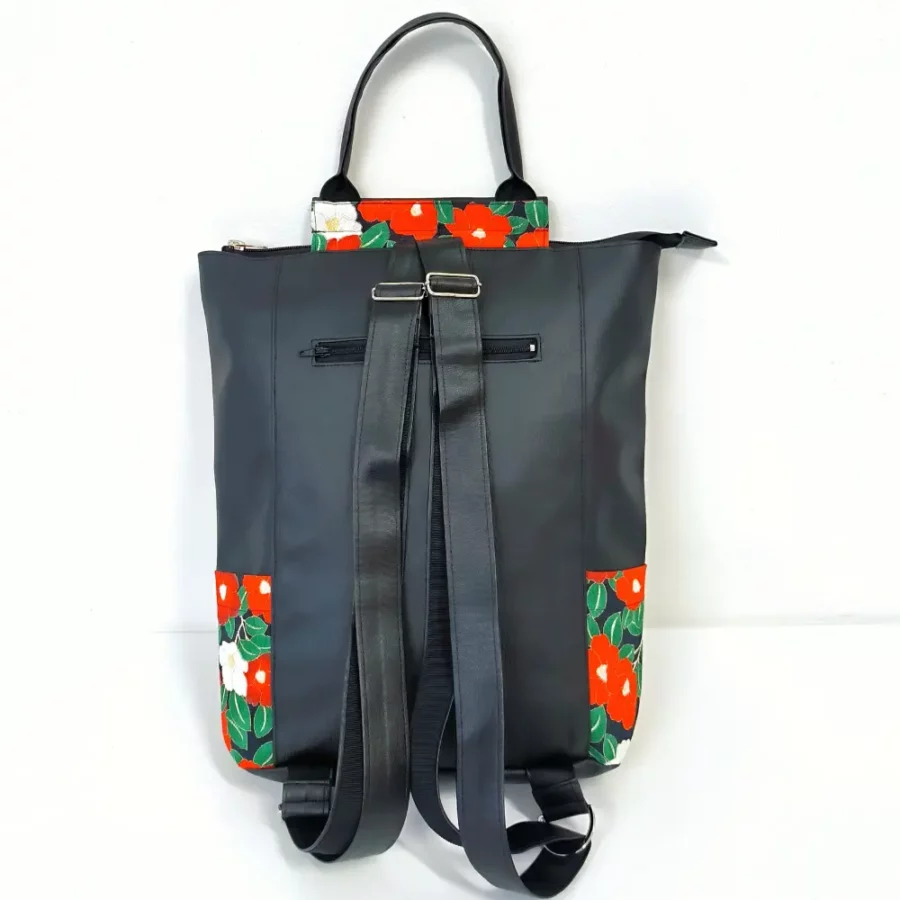 Grand sac à dos vegan noir Coquelicot rouge – Image 2