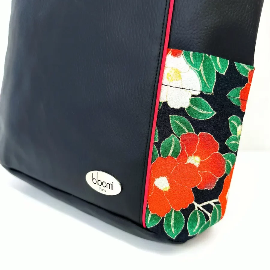 Grand sac à dos vegan noir Coquelicot rouge – Image 3