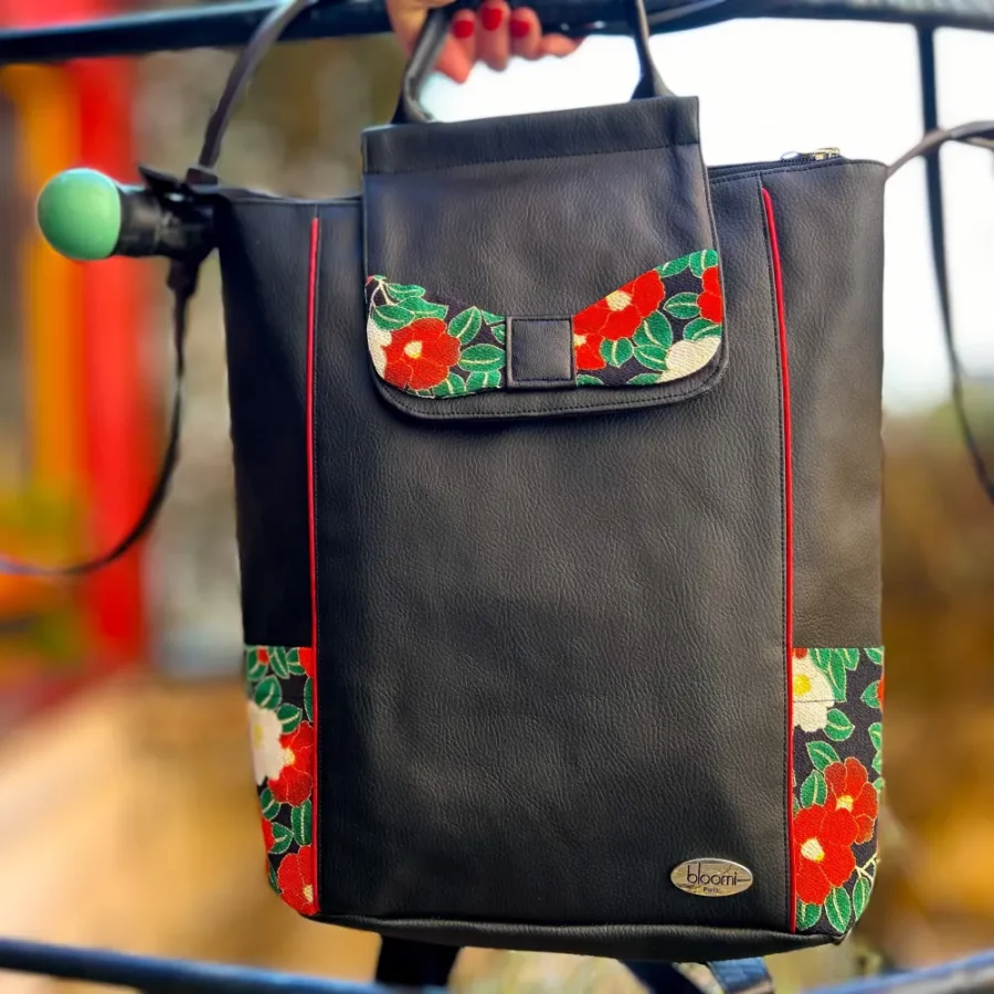 Grand sac à dos vegan noir Coquelicot rouge – Image 5
