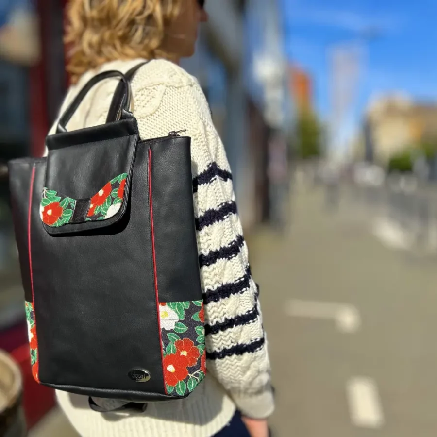 Grand sac à dos vegan noir Coquelicot rouge – Image 8