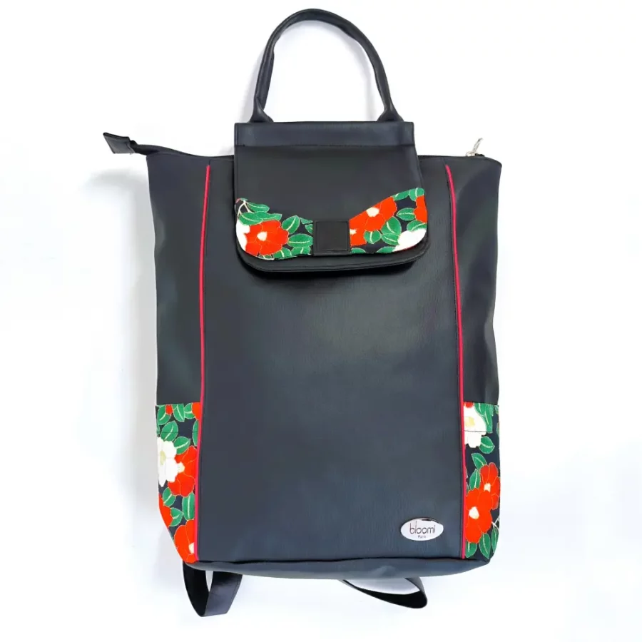 Grand sac à dos vegan noir Coquelicot rouge