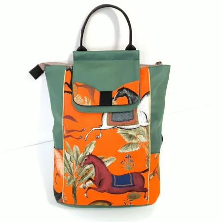 Grand sac à dos vegan Perses chevaux orange