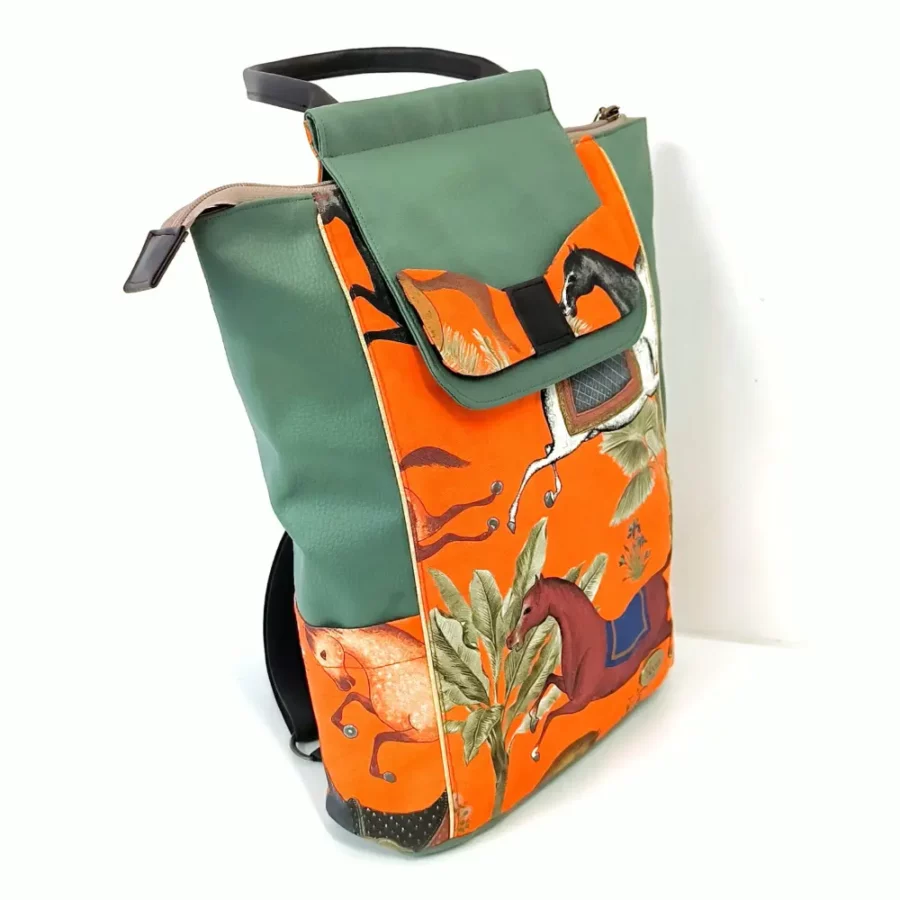 Grand sac à dos vegan Perses chevaux orange – Image 5