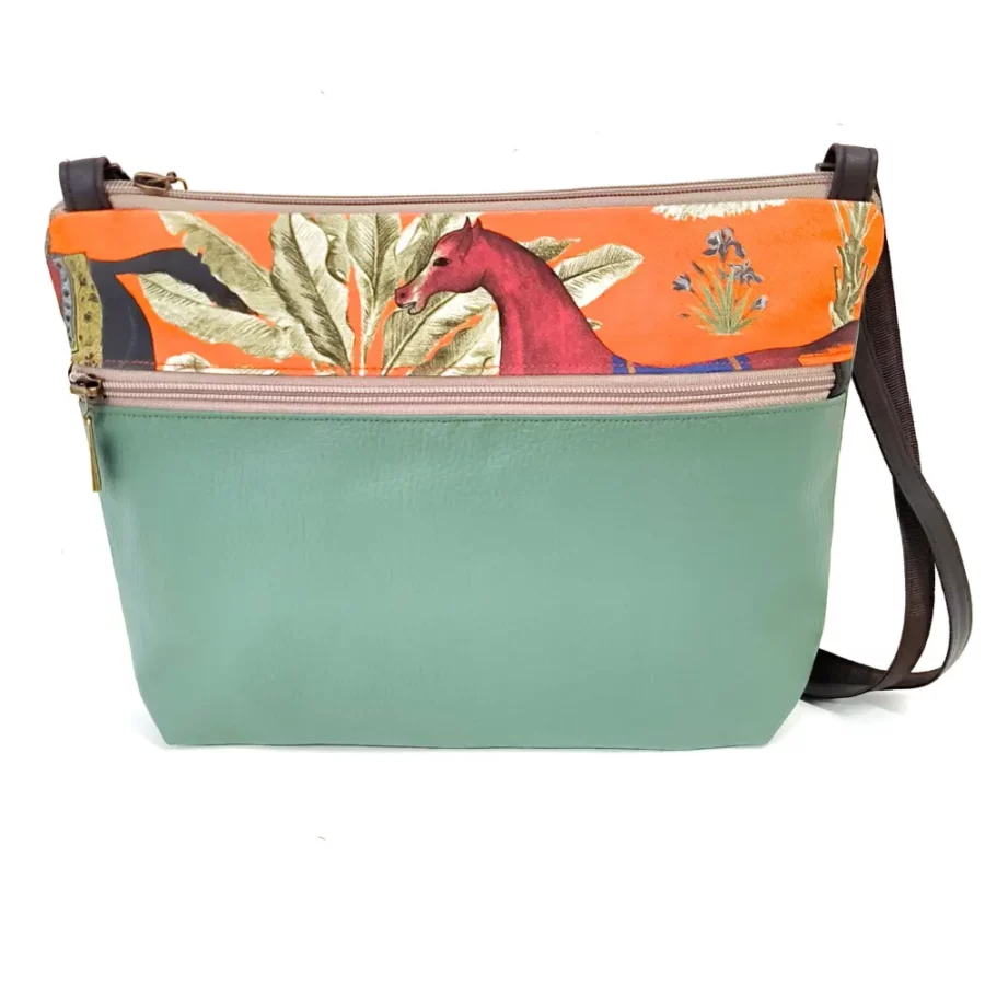 Moyenne pochette bandoulière vegan à bande Perses chevaux orange – Image 2