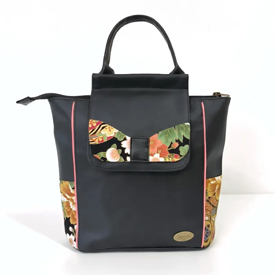Petit sac à dos vegan Kushiro rose blush avec grue japonaise