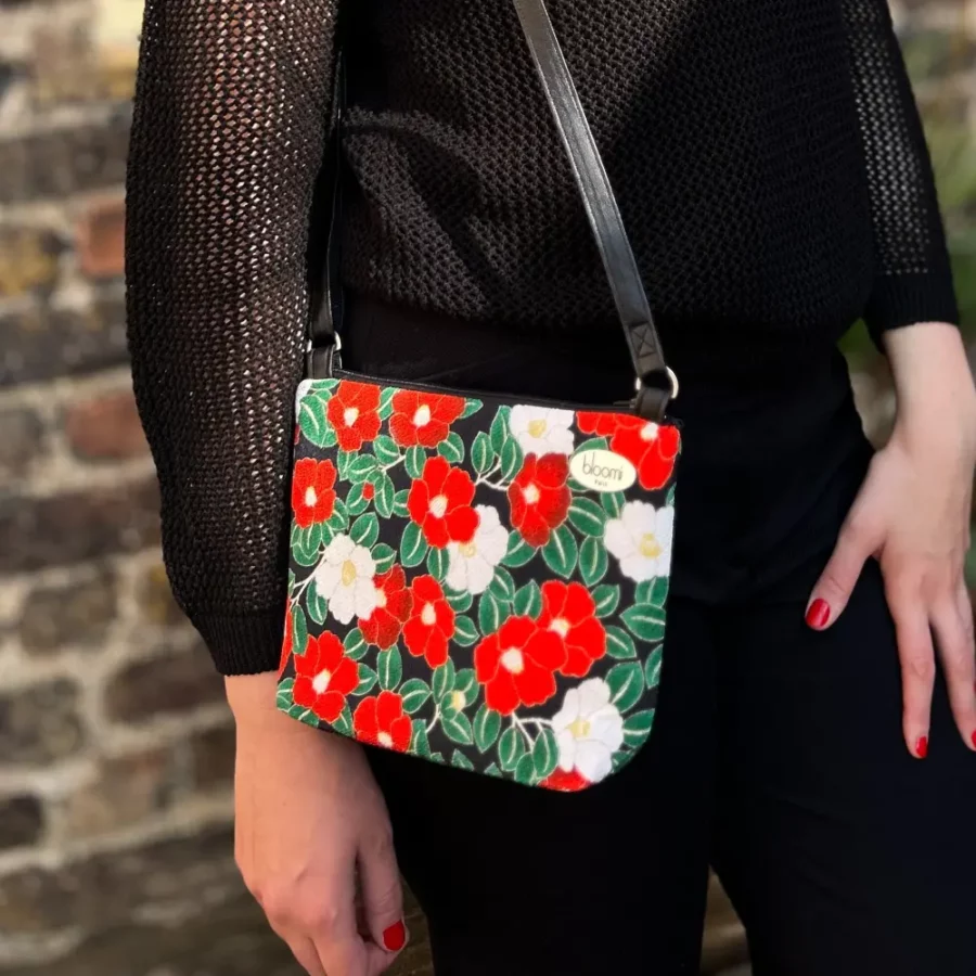 Petit sac en bandoulière vegan Coquelicot rouge kimono japonais – Image 3