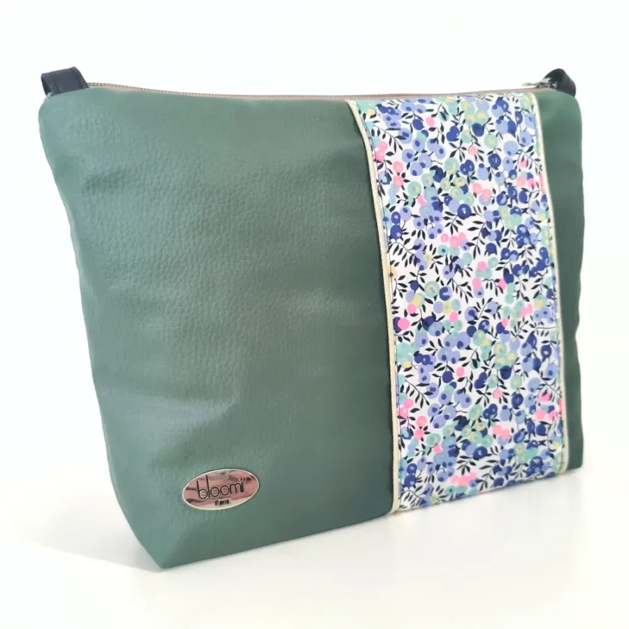 Moyenne pochette bandoulière à bande Poppy verte et Liberty – Image 2