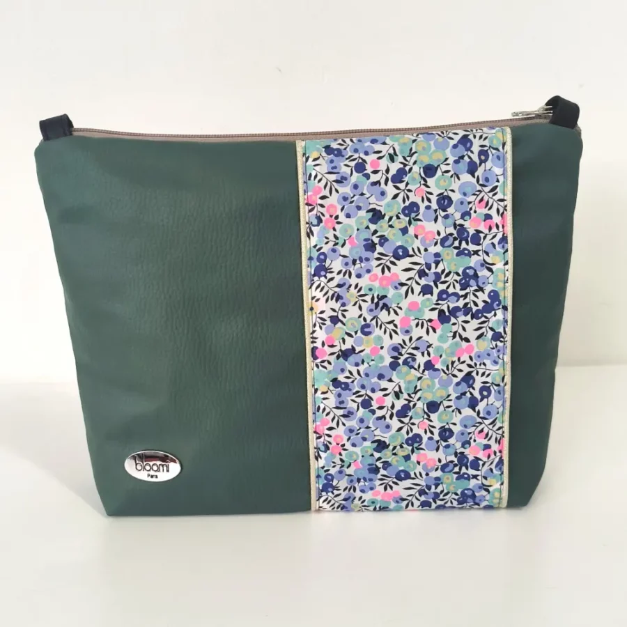 Moyenne pochette bandoulière à bande Poppy verte et Liberty