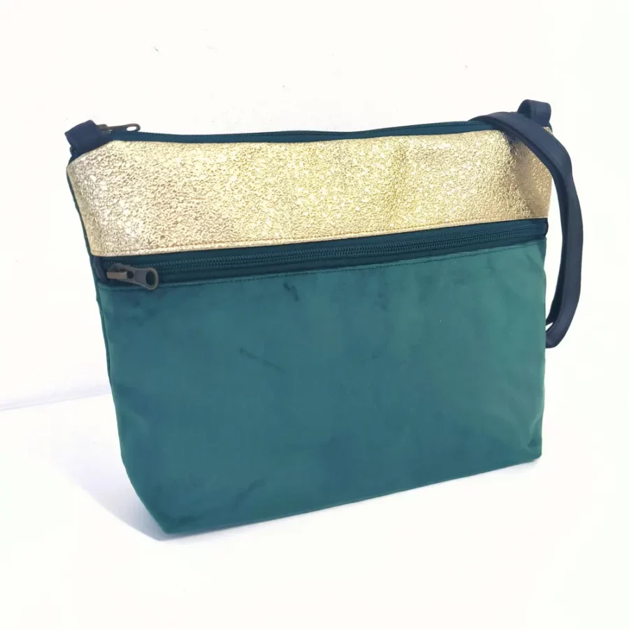 Moyenne pochette bandoulière vegan verte à bande Oiseaux – Image 2