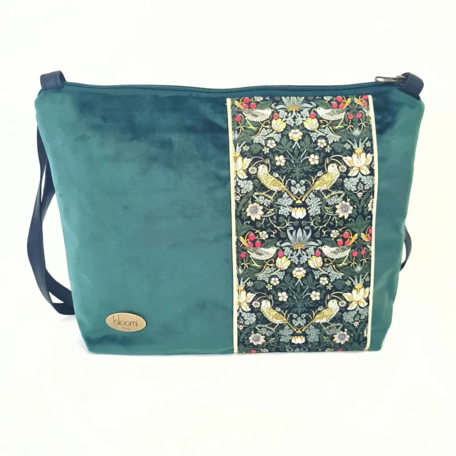 Moyenne pochette bandoulière vegan verte à bande Oiseaux