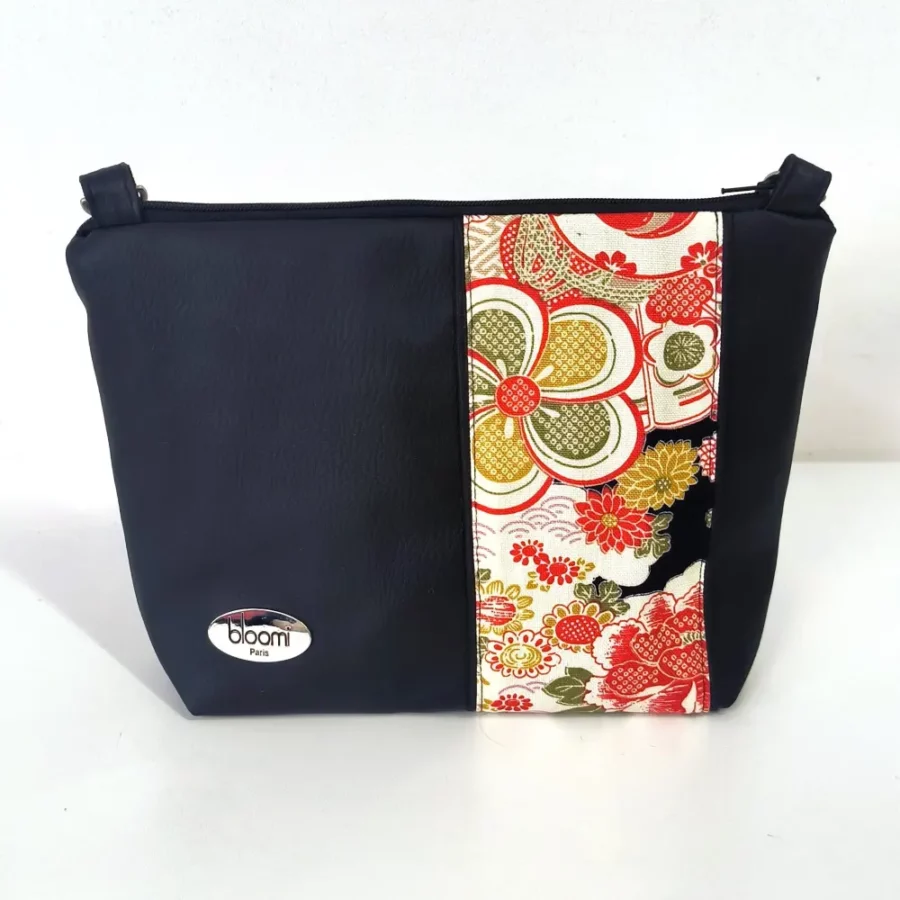 Petit sac en bandoulière Kimono rouge et cuir vegan noir