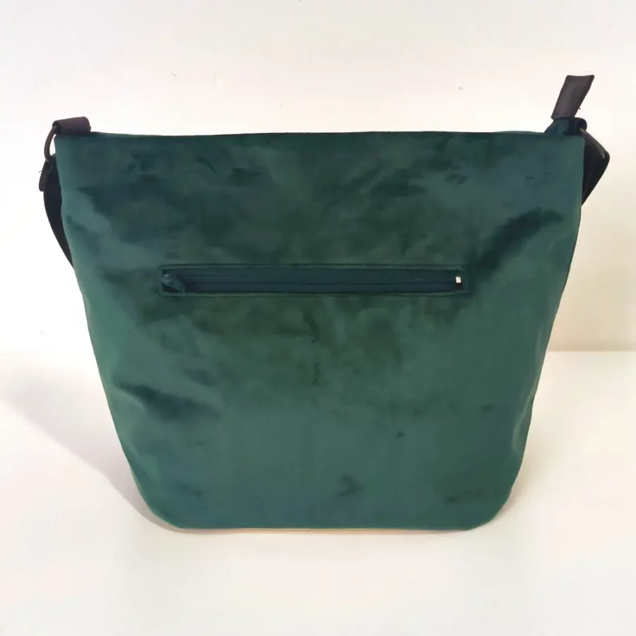 Sac moyen en bandoulière vegan Oiseaux et velours vert – Image 2