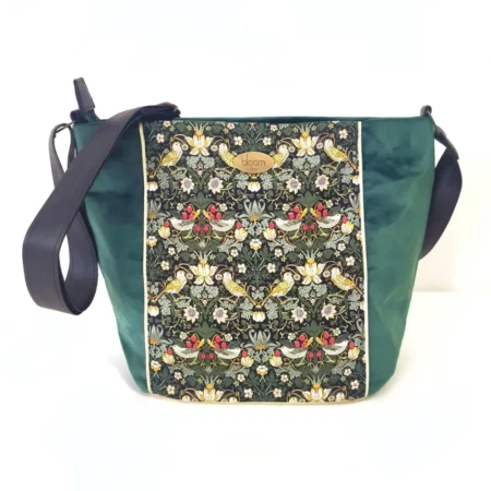 Sac moyen en bandoulière vegan Oiseaux et velours vert