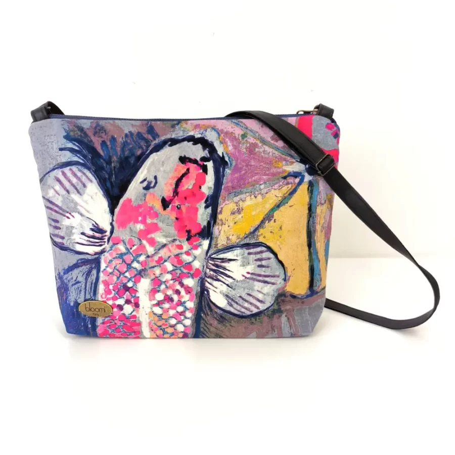Moyenne pochette bandoulière à bande Carpe précieux coloris gris