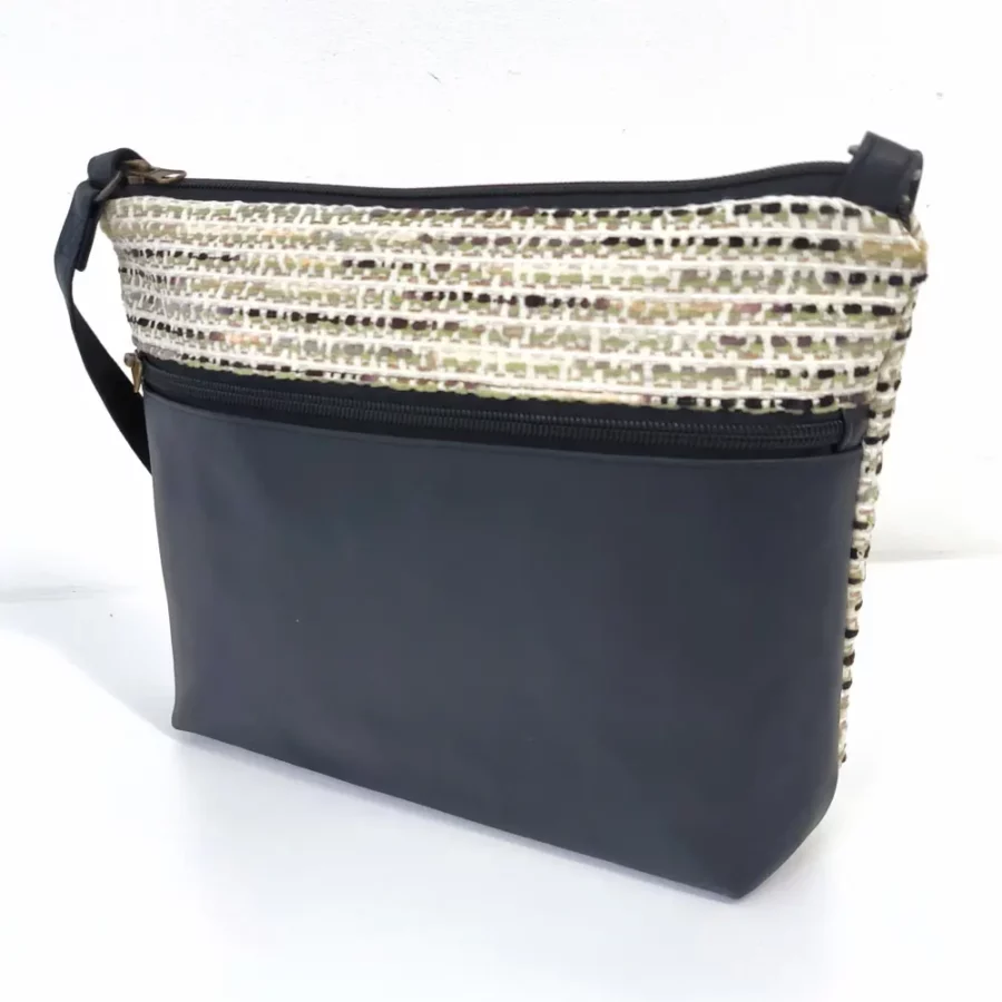 Moyenne pochette bandoulière vegan Tweedy noir et blanc – Image 2