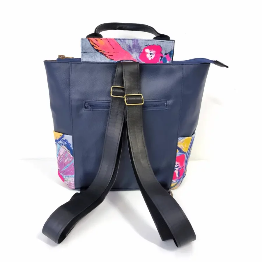 Petit sac à dos en cuir vegan bleu marine motif Carpe précieux – Image 2