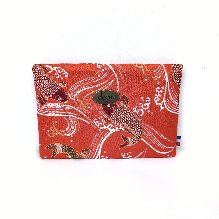 Portefeuille avec rabat aimanté carpes japonaises or et orangé en kimono précieux – Image 5