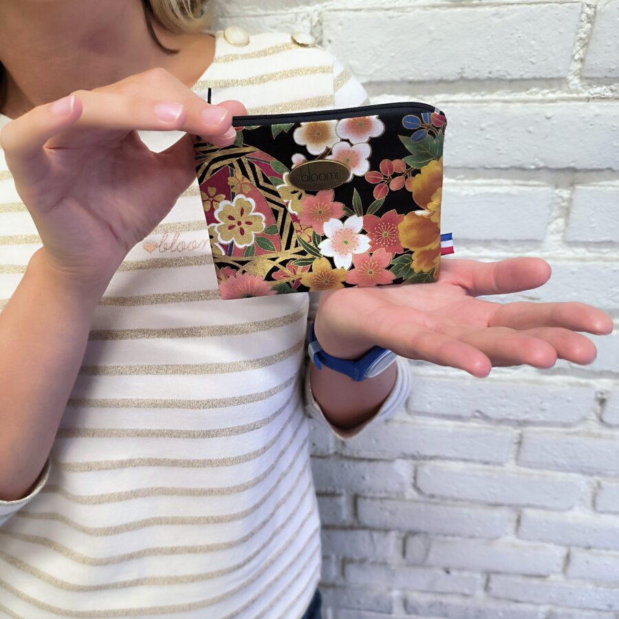 Porte-monnaie vegan en tissu japonais Kushiro rose blush – Image 2