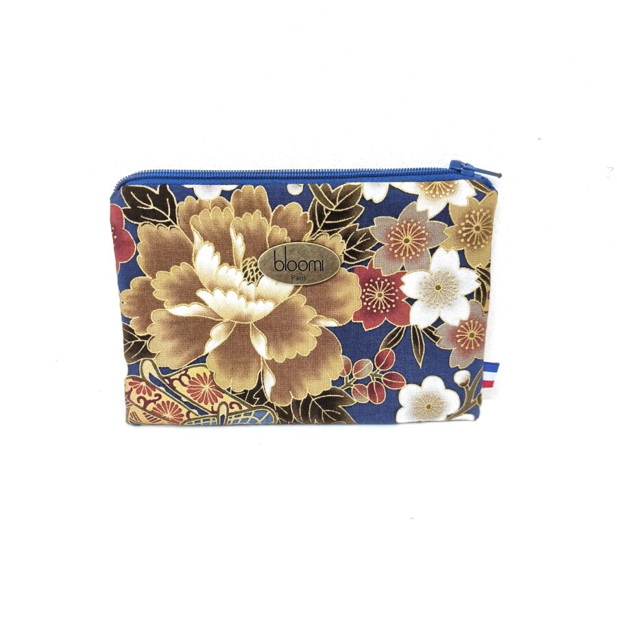 Grande porte-monnaie Kushiro bleu fleurs japonaises – Image 2