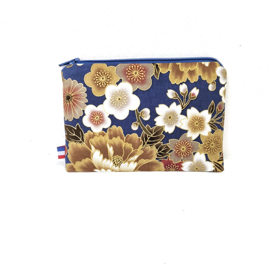 Grande porte-monnaie Kushiro bleu fleurs japonaises – Image 3