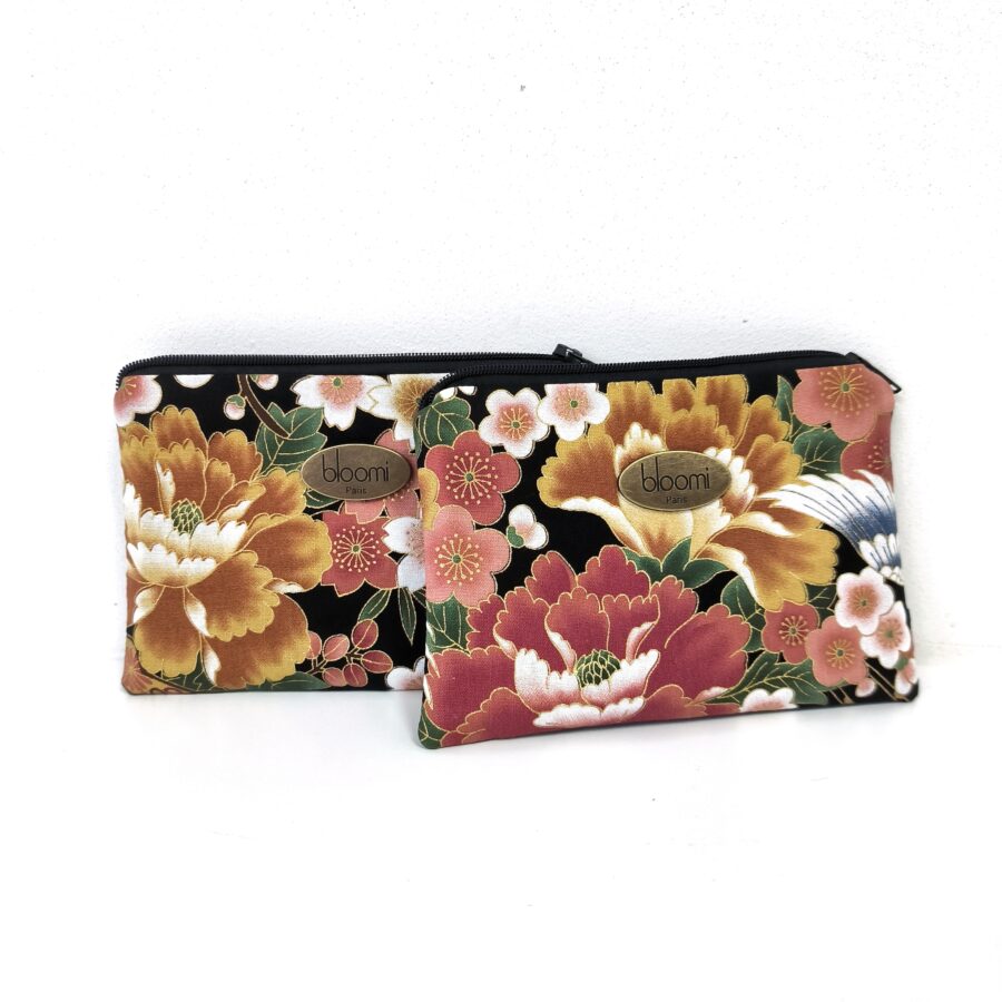 Grande porte-monnaie Kushiro rose blush fleurs japonaises – Image 2