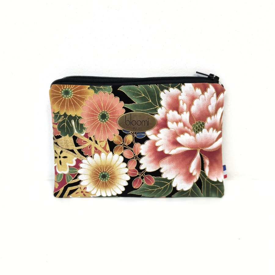 Grande porte-monnaie Kushiro rose blush fleurs japonaises