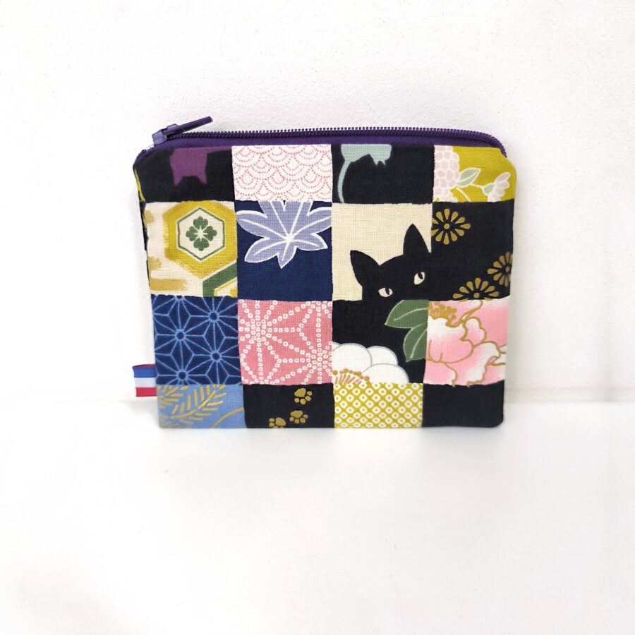 Porte-monnaie chats Neko violet en tissu japonais – Image 2