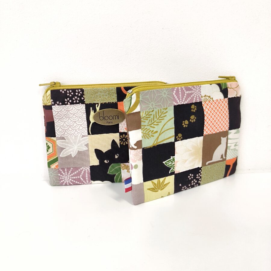Grande porte-monnaie chats Neko en tissu japonais orange – Image 4